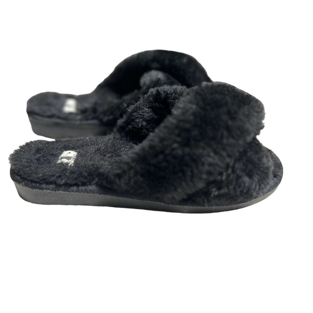 Corkys Black Slippers 7 Faux Fur‎ Slides Crisscross Straps